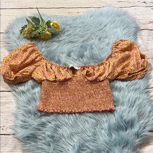 RESA Stella Flower Crop Smocked Orange Top sz S